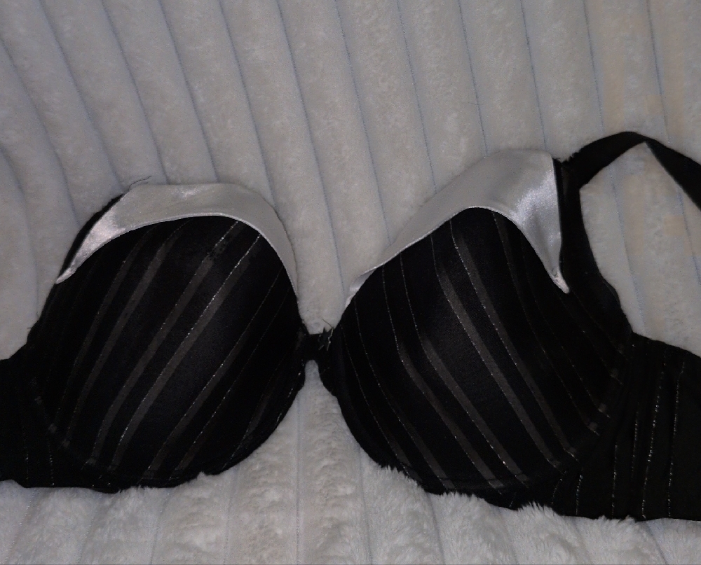 Elegant Black and Silver Striped Bra